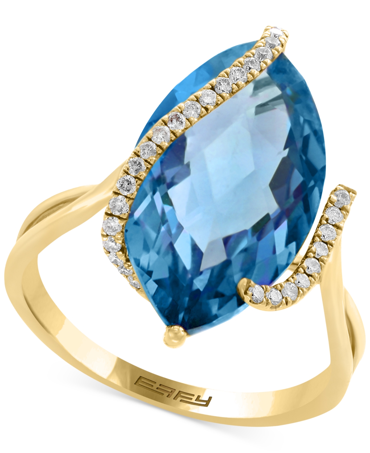 Effy Collection Effy London Blue Topaz (8-1/2 Ct. T.w.) & Diamond (1/10 Ct. T.w.) Marquise Statement Ring In 14k Gol