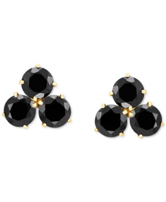 Onyx Trillium Flower Stud Earrings in 14k Gold