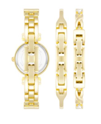 Women's Gold-Tone Alloy Bangle with Crystals Fashion Watch 24mm and Bracelet Set