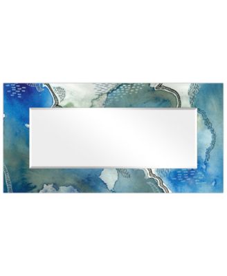 'Subtle Blues' Rectangular On Free Floating Printed Tempered Art Glass Beveled Mirror, 72" x 36"