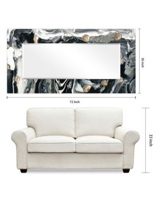 'Ebony' Rectangular On Free Floating Printed Tempered Art Glass Beveled Mirror, 72" x 36"