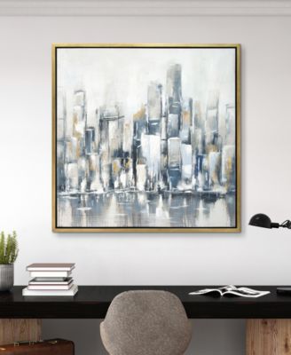 Winter Cityscape Textured Glitter Hand Painted Canvas Wall Art, 36" x 36"