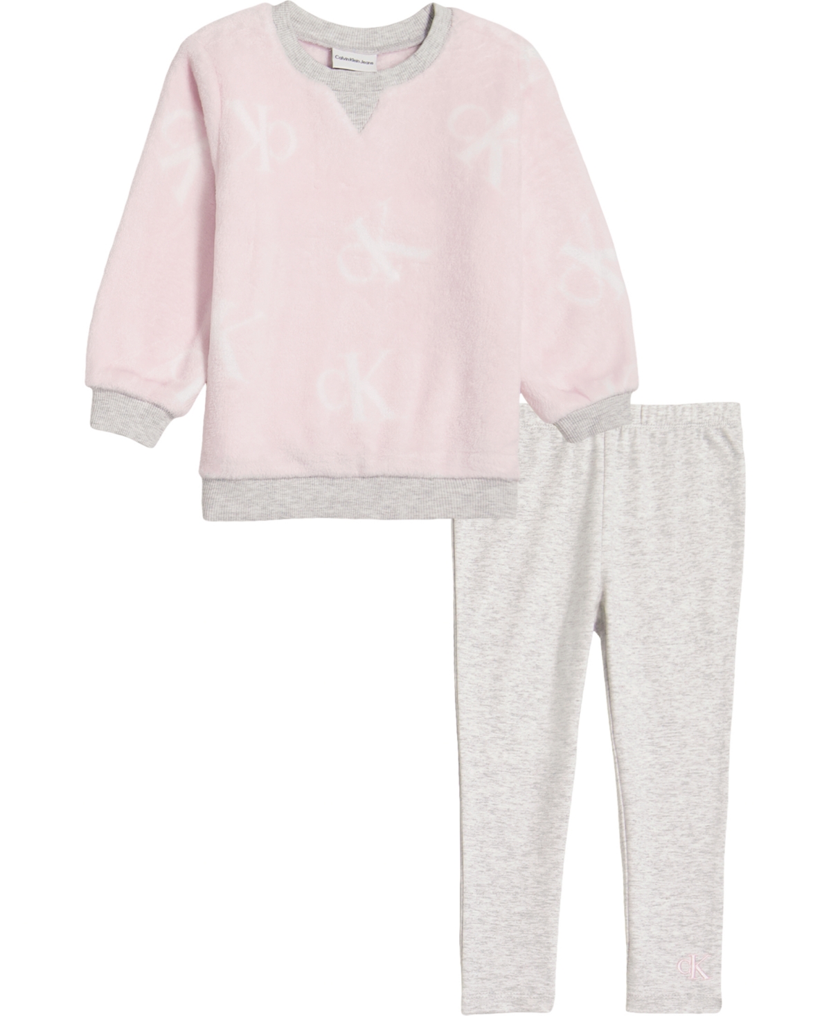 Calvin Klein Toddler Girls Silky Sherpa Logo Crew-neck And Heather Leggings  Set, 2 Piece In Pink | ModeSens
