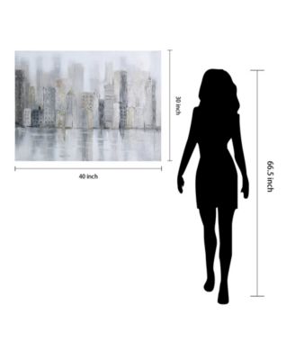 Foggy City Textured Metallic Hand Painted Canvas Wall Art, 30" x 40"