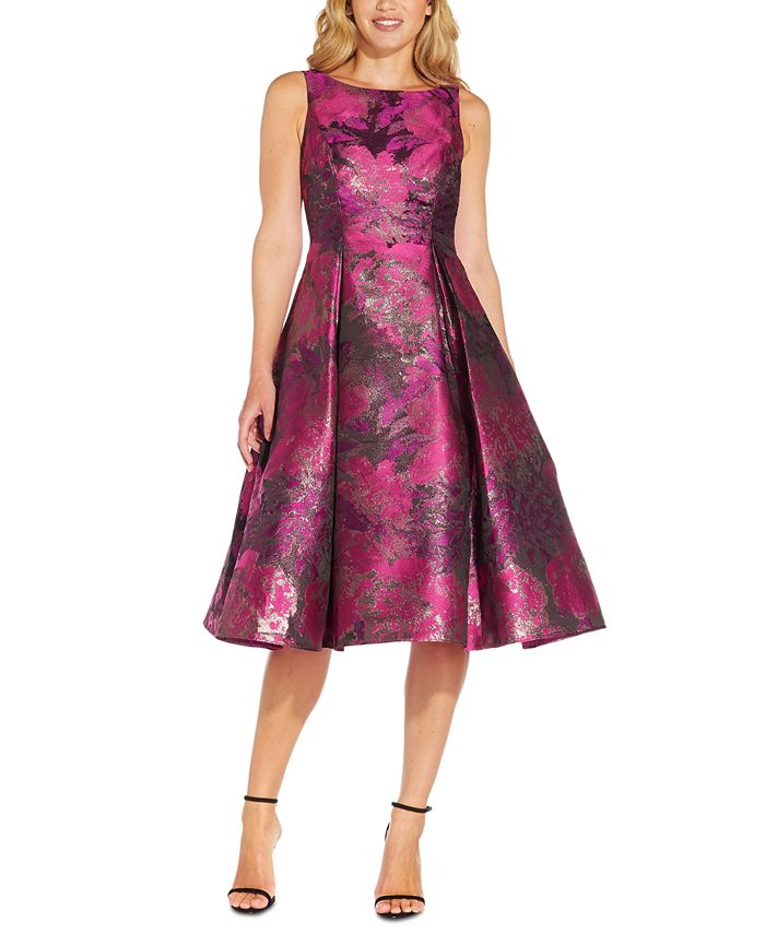 Adrianna Papell Women's Jacquard Tea-Length Dress - Macy's