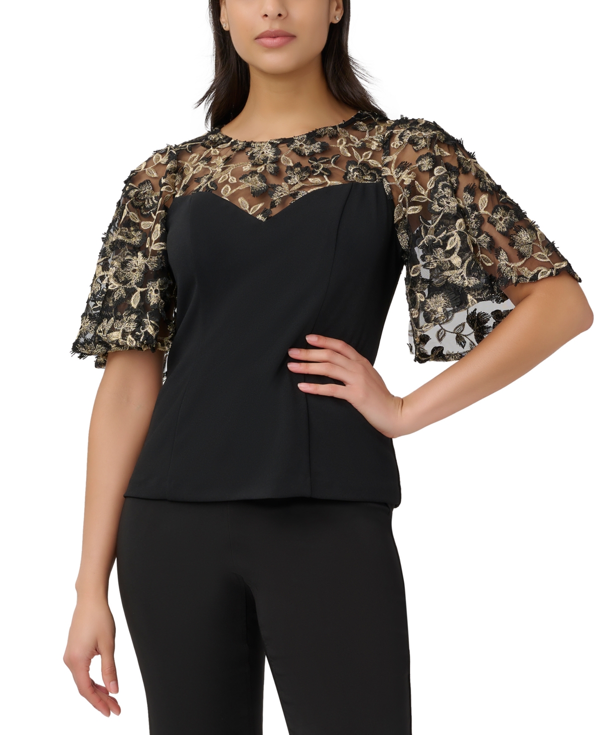  Adrianna Papell Embroidered Illusion Top
