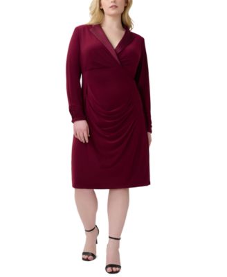Adrianna Papell Plus Size Notch-Collar Long-Sleeve Dress & Reviews ...