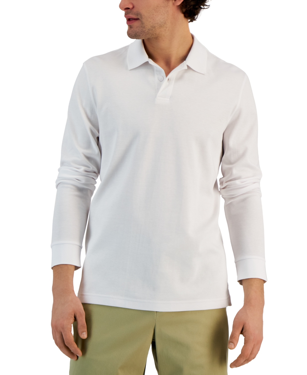 Alfani Men's Classic-fit Solid Long-sleeve Polo Shirt, Created For Macy's In Bright White