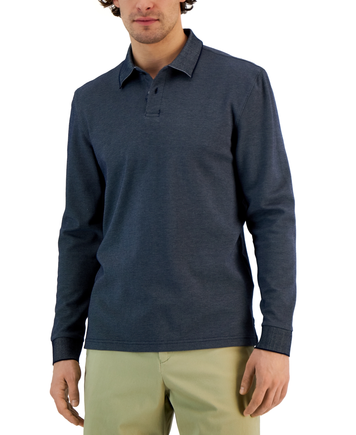 Shop Alfani Men's Classic-fit Solid Long-sleeve Polo Shirt, Created For Macy's In Neo Navy