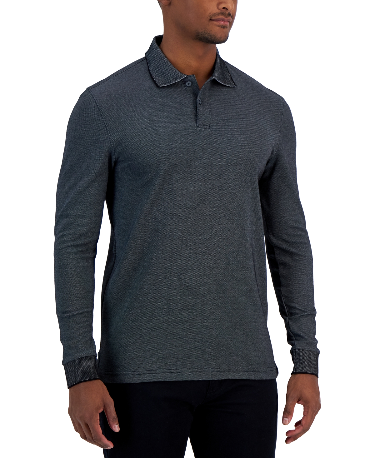 Shop Alfani Men's Classic-fit Solid Long-sleeve Polo Shirt, Created For Macy's In Deep Black