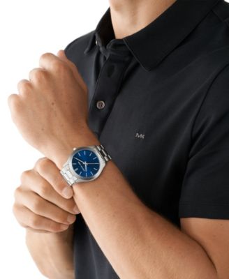 Men's Slim Runway Three-Hand Silver-Tone Stainless Steel Bracelet Watch 44mm and Luggage Saffiano Leather Wallet Set