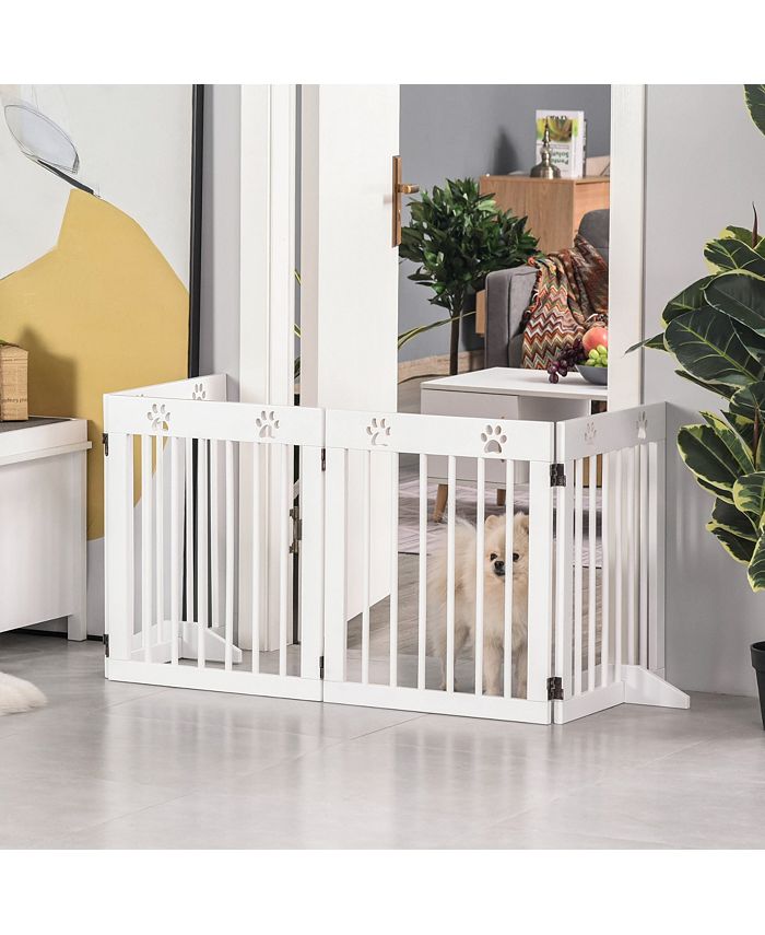 PawHut Freestanding Pet Gate TwoWay Hinges Printed Wooden Dog Gate