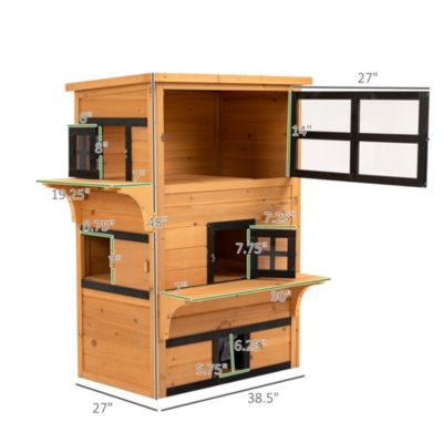 3-Story Cat House with Raised Floor, Escape Doors,