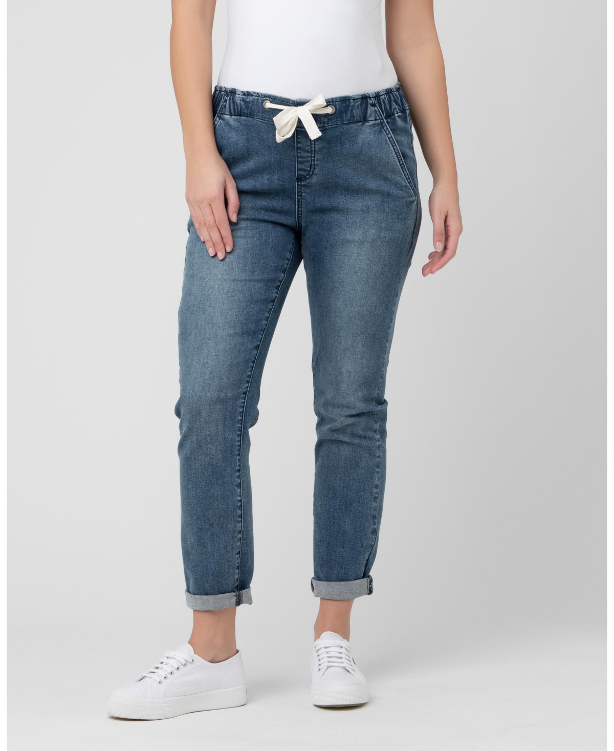 Maternity Comfy Denim Jogger with Tie Blue - Blue