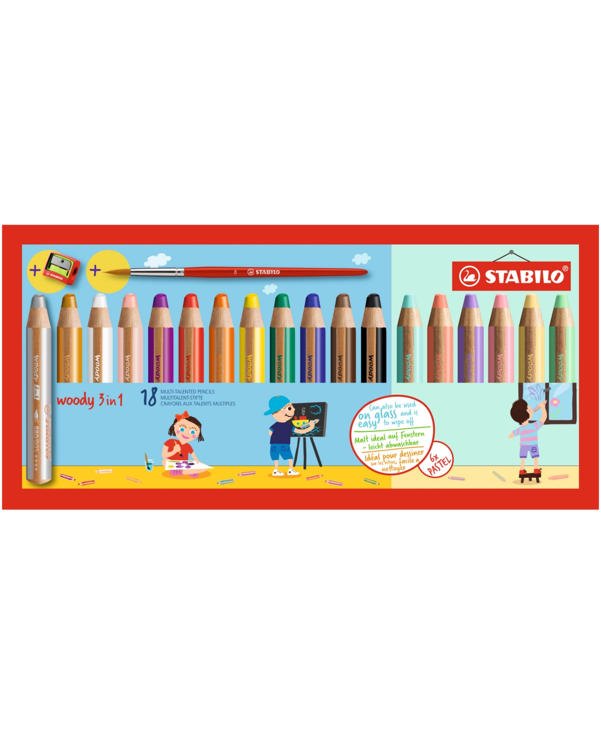 Woody 3 in 1 with Sharpener 20 Piece Color Set - Multi