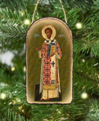 Saint Chrysostom Wooden Greek Christian Orthodox Icon Ornament