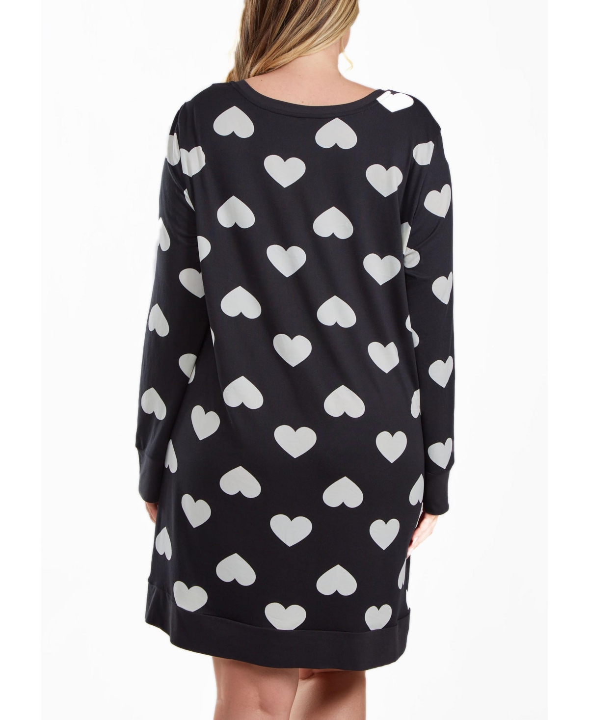 iCollection Kind Heart Plus Size Modal Sleep Top or Dress with Button Down Top in Comfy Cozy Style - Cream-Black