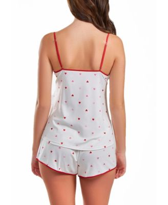 Women's Kyley Heart Printed Pajama Short Set Trimmed in Red
