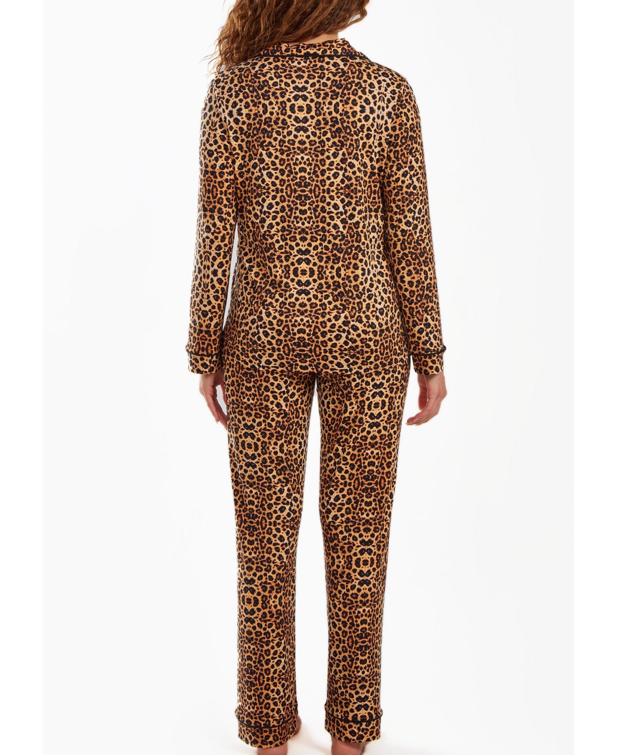 iCollection Women's Chiya ModalPajama Pant Set with Button Down Collar, 2 Piece - Leopard