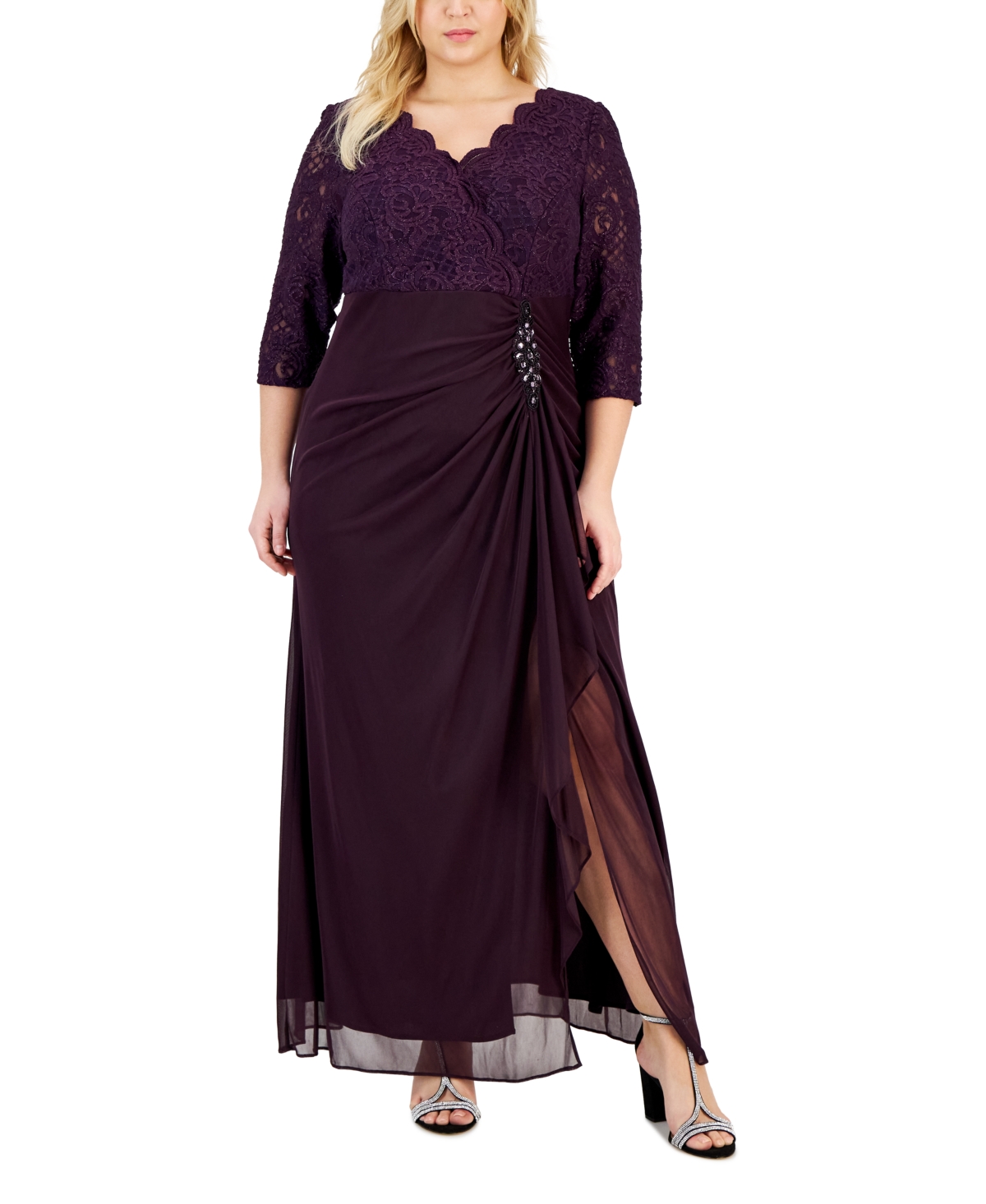 Alex Evenings Plus Size Embellished Empire-waist Gown In Eggplant