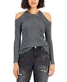 Petite Cold-Shoulder Metallic-Knit Sweater, Created for Macy's