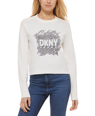 DKNY Jeans Women's Sequin Logo Crewneck Sweater & Reviews - Sweaters ...
