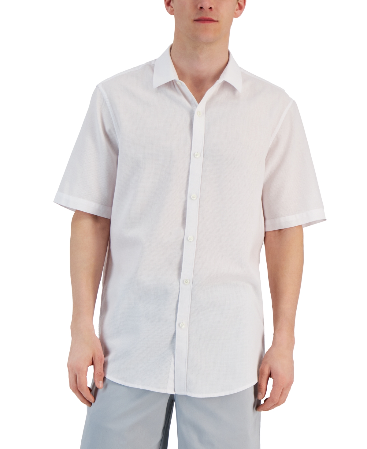 Alfani Men's Short-sleeve Solid Textured Shirt, Created For Macy's In Bright White
