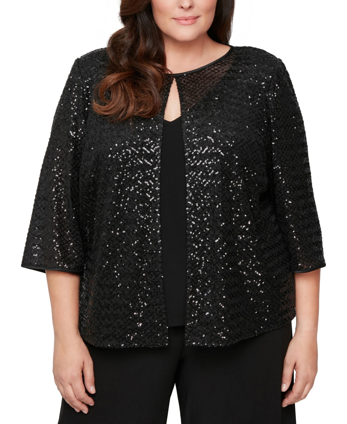Alex Evenings Plus Size Sequined Elbow-sleeve Jacket & Shell Set In Black
