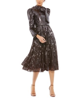 Mac Duggal - Women's High-Tie-Neck Sequined A-Line Dress