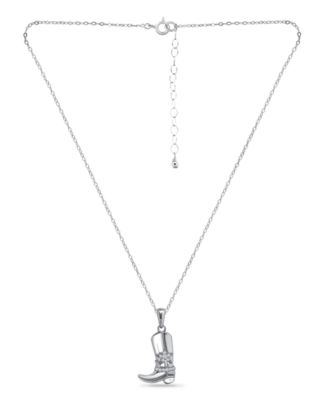 Cubic Zirconia Cowboy Boot with Sheriff Star Pendant Necklace  in Sterling Silver
