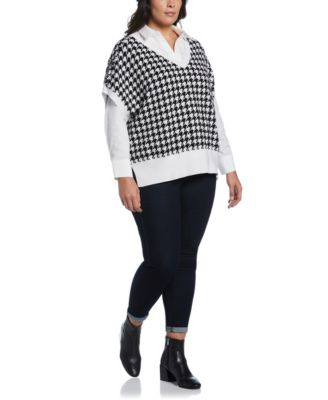 Plus Size Houndstooth Vest Sweater