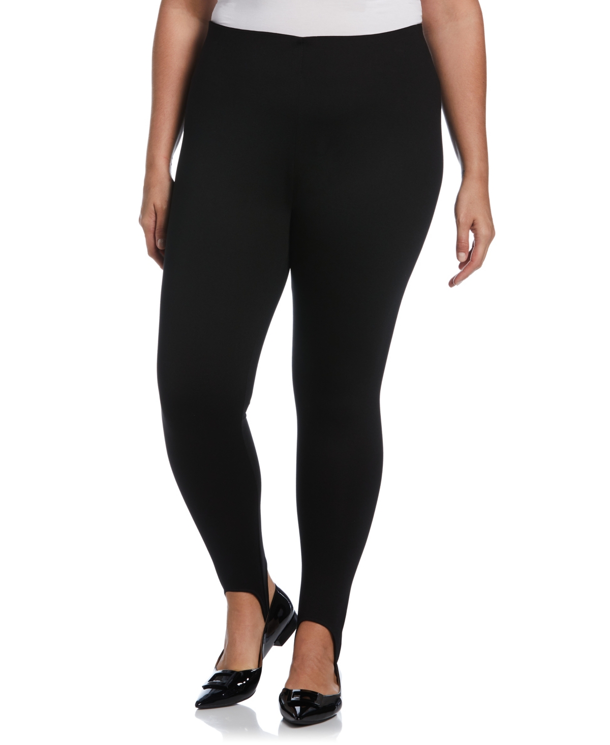 Plus Size Ponte Knit Pull-On Stirrup Leggings - Black