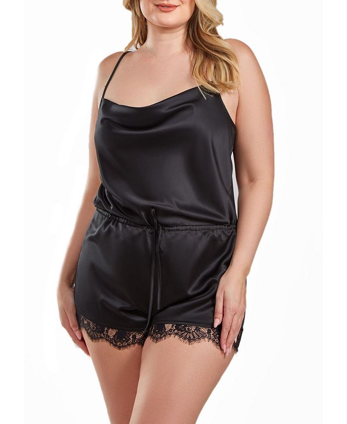 iCollection Jeanie Plus Size Satin Romper with Front Drape and Floral ...