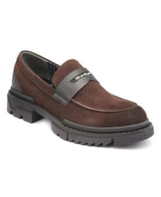 Karl Lagerfeld Men\'s Suede Penny Loafers in Charcoal Black Suede Evening Loafer With Leather Band | Flats & Loafers  main image 2