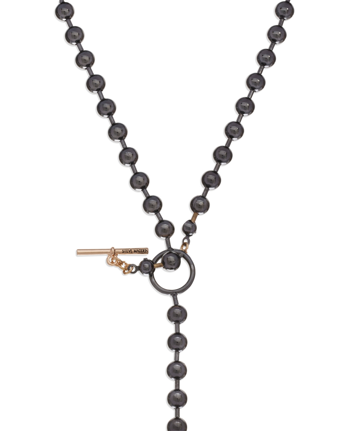 Ball Chain Y Necklace - Hematite, Gold-Tone