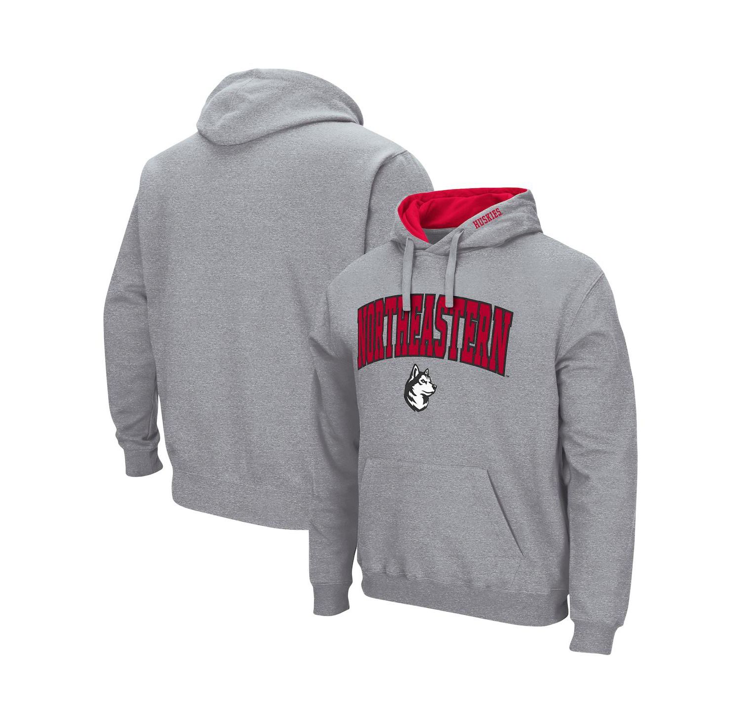 Men's Heathered Gray Northeastern Huskies Arch and Logo Pullover Hoodie