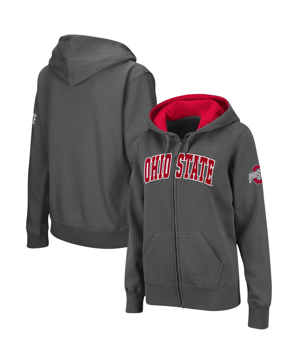 Women's Charcoal Ohio State Buckeyes Arched Name Full-Zip Hoodie