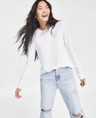Hippie Rose - Juniors' Round-Neck Knot-Front Long-Sleeve Top