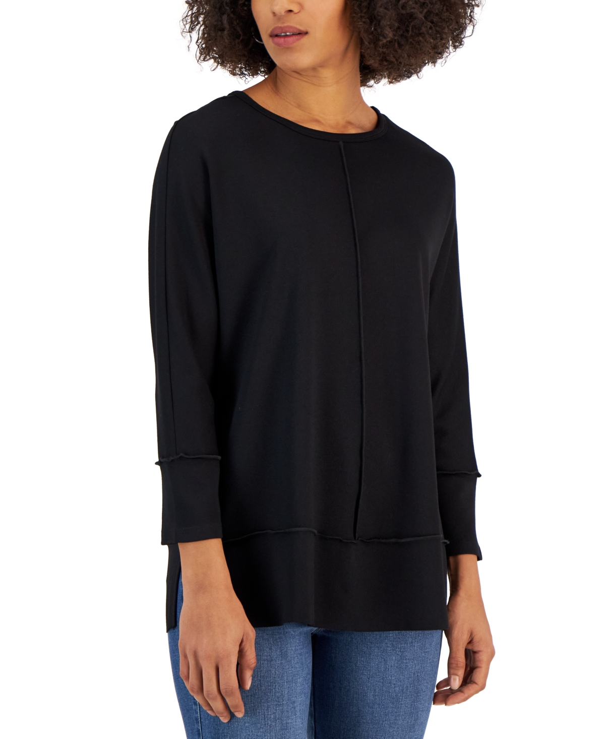 Jones New York Women's Serenity Knit Tunic with Three Quarter Length Dolman Sleeves and Seam Details