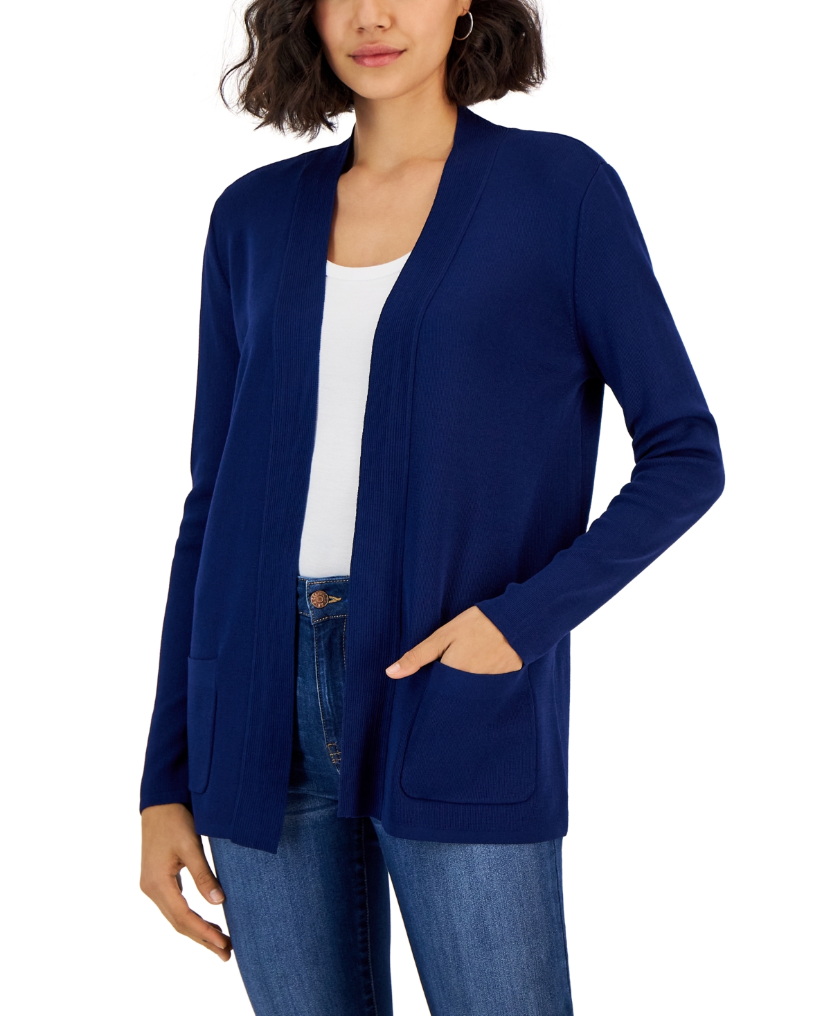 Jones New York Women's Open Front Cardigan with Ribbed Placket