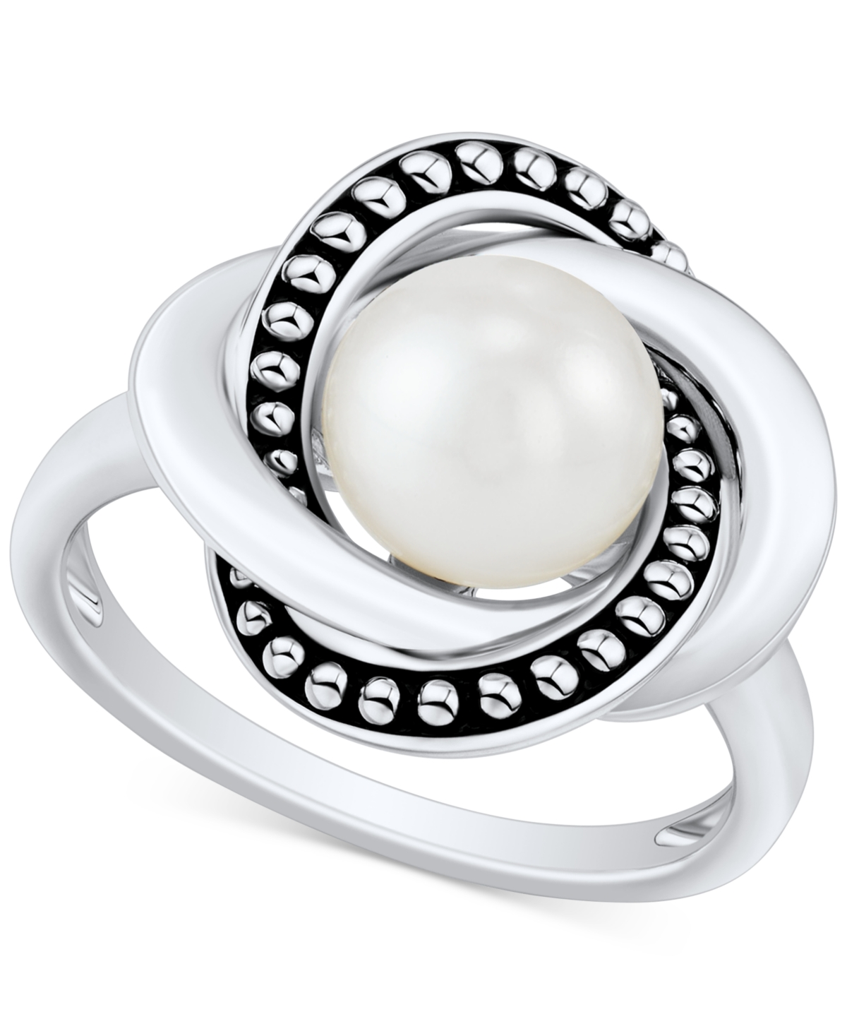 Honora Cultured Freshwater Pearl (8mm) Beaded Love Knot Ring In Sterling Silver