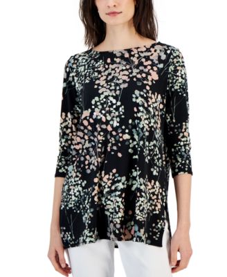 Alfani - Petite Boat-Neck 3/4-Sleeve Vented-Hem Tunic
