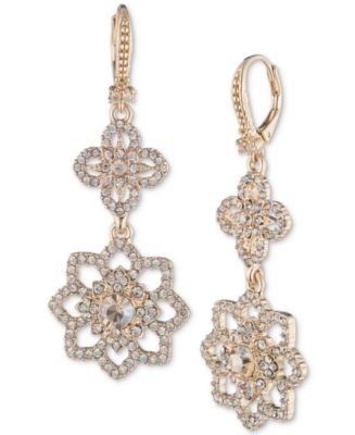 Marchesa Crystal Openwork Flower Double Drop Earrings - Macy's