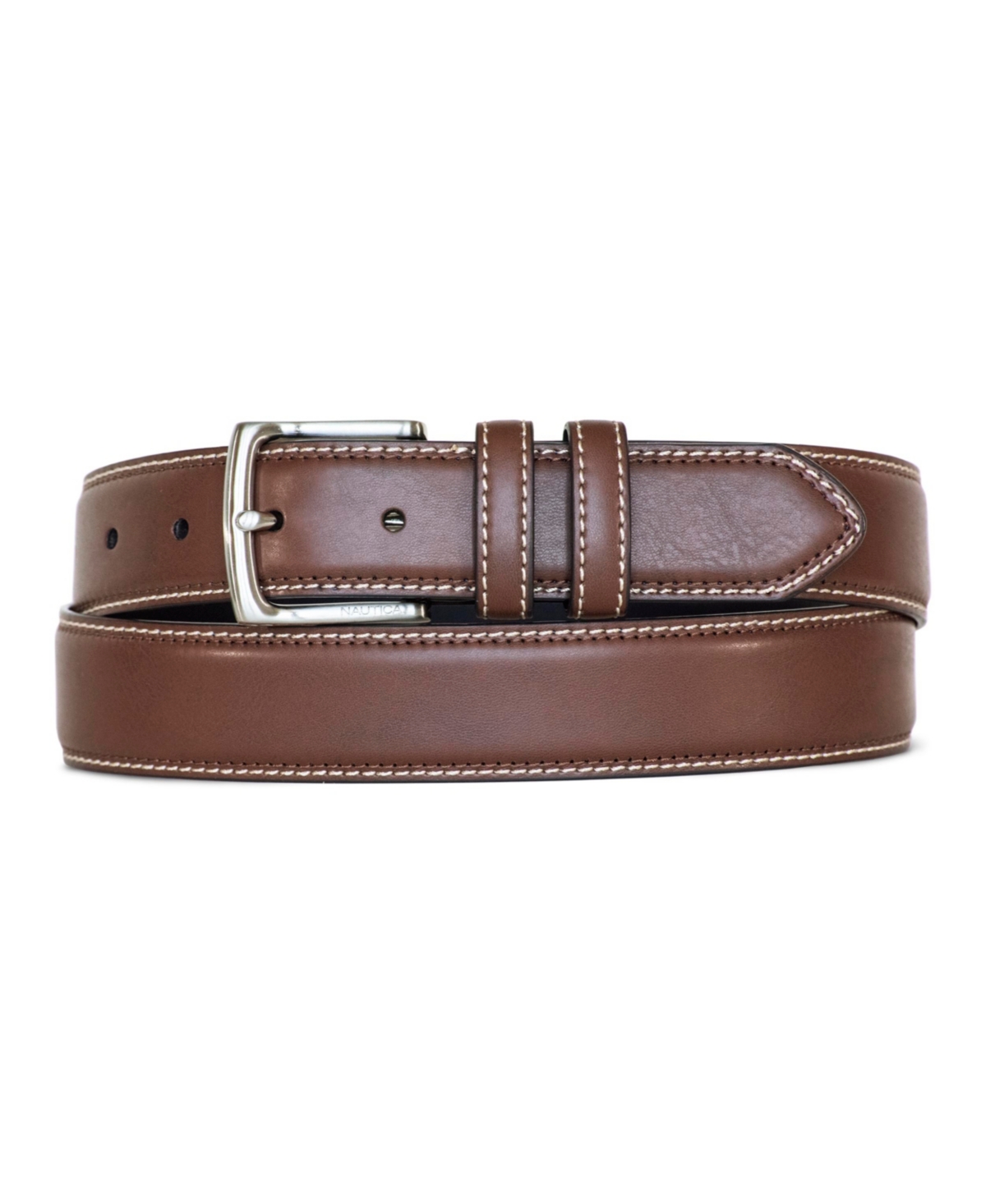 Nautica Men's Logo Inlay Ornament Leather Belt In Brown