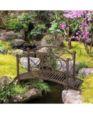 Metal Garden Bridge 3.3', Safety Railings, Outdoor Decor for Pond