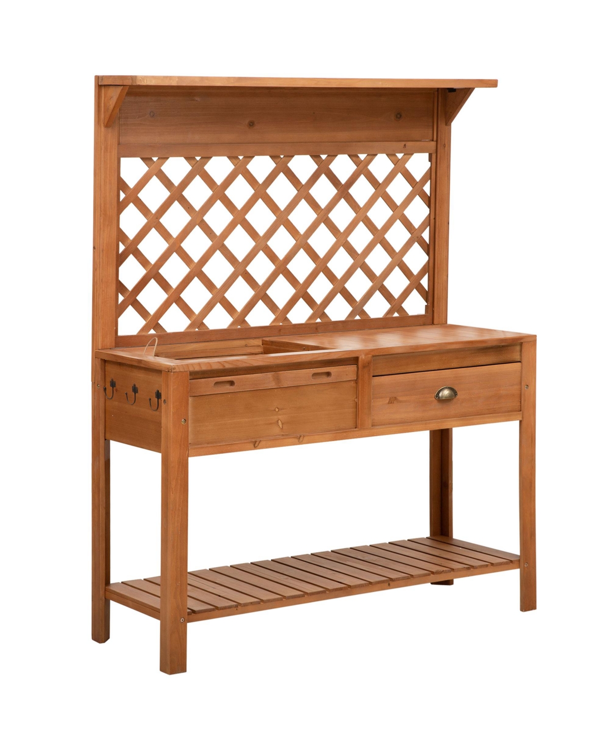 Garden Potting Bench Table Wooden Workstation w/ Metal Screen, Drawer - Natural