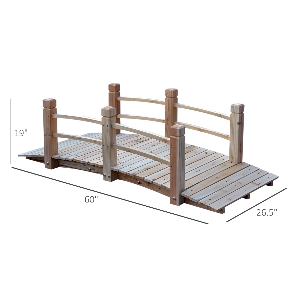 Outsunny Garden Bridge Yard Wooden Arc Outdoor Pond w/ Railings- Natural