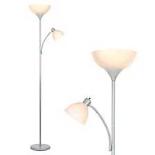 Sky Dome Plus LED Torchiere Floor Lamp with with 1 Reading Arm - Silver