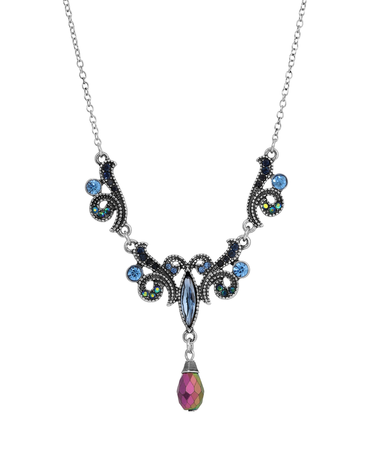 2028 Multi Ab Stone Necklace In Blue