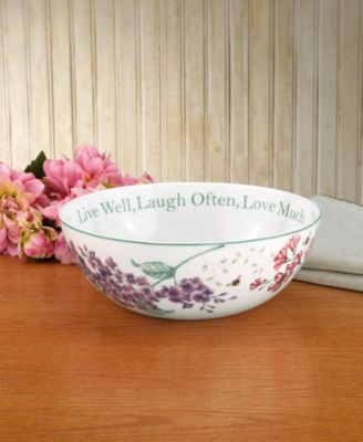 Butterfly Meadow Serving Bowl, Live Well Laugh Often 